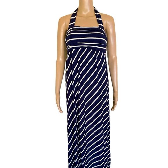 Ingrid & Isabel Navy Blue White Stripe Super Maxi Long Maternity Pregnancy Dress - Picture 1 of 9